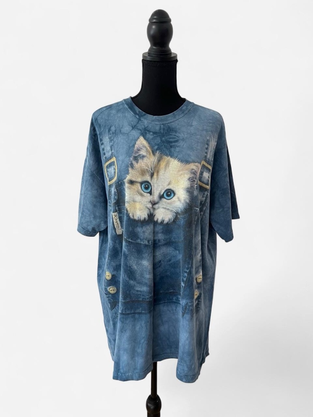 VTG The Mountain Shirt Mens Size XL Tie Dye Kitten Pocket Blue Kayomi Harai 2002